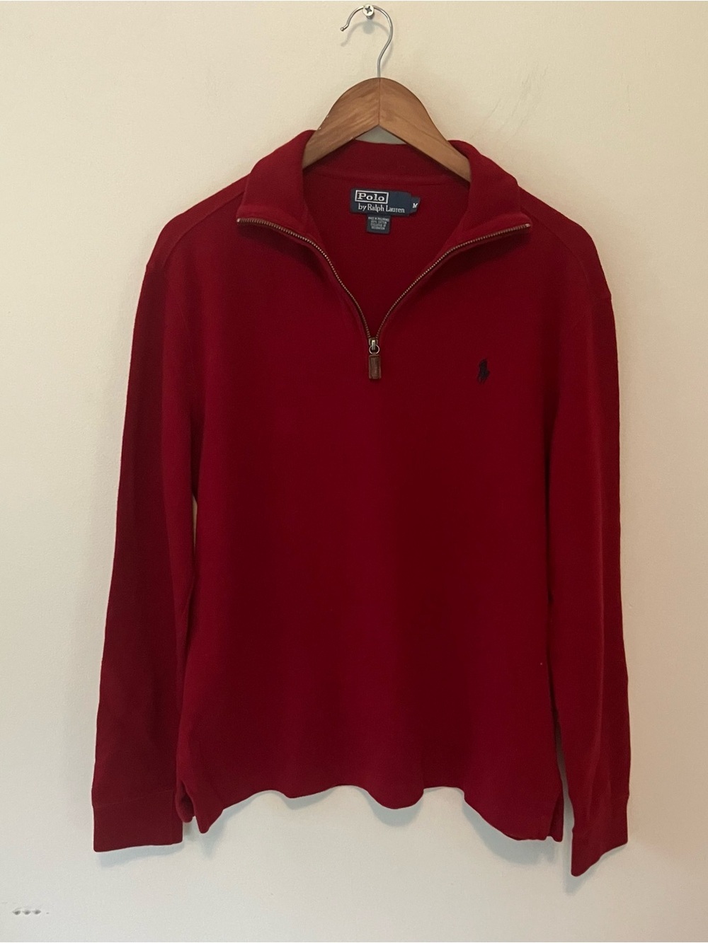 VTG Polo Ralph Lauren Red Ribbed Quarter Zip Pullover Sweater M Preppy